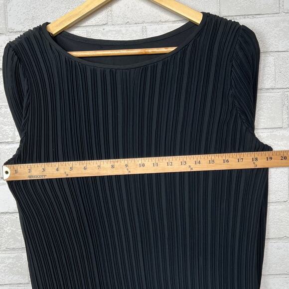 Vintage 1980s Woman's M Plisse Pleated Dress Beaded Long Sleeve Drop Waist Black - Picture 4 of 6